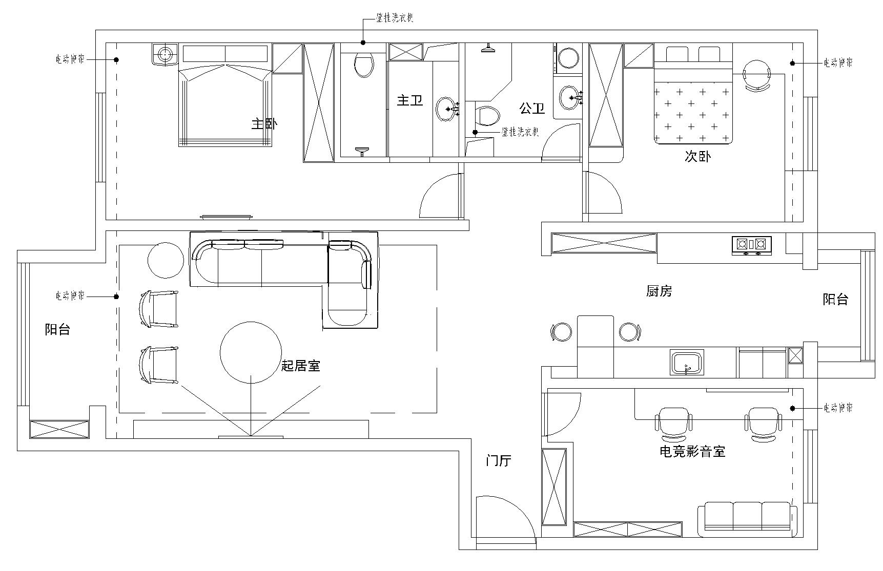 155平三居室户型图