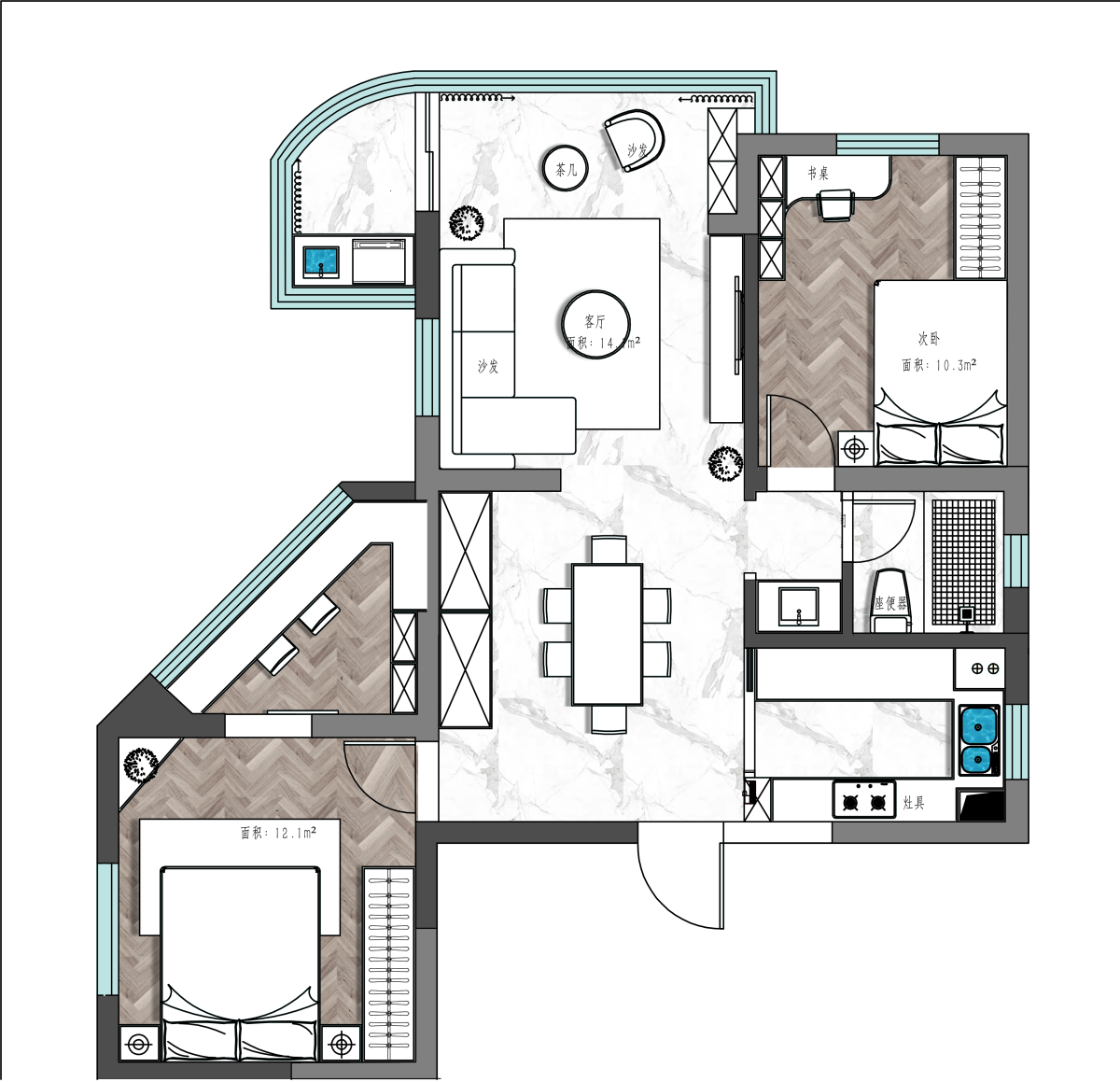 123平二居室户型图