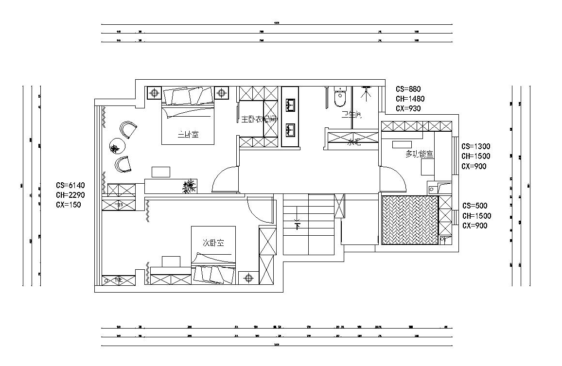 172平三居室户型图