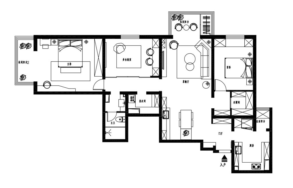 150平二居室户型图