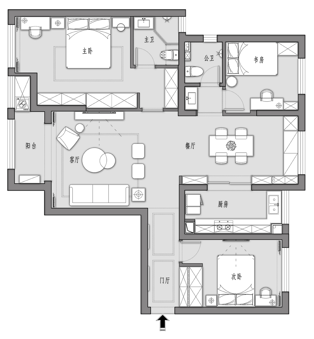 133平三居室户型图