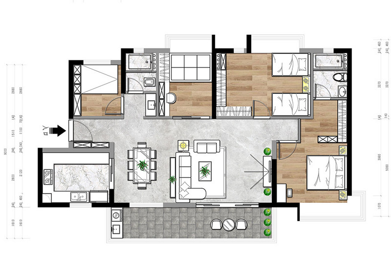 金地艺境水岸148㎡四居室户型解析 新中式装修案例
