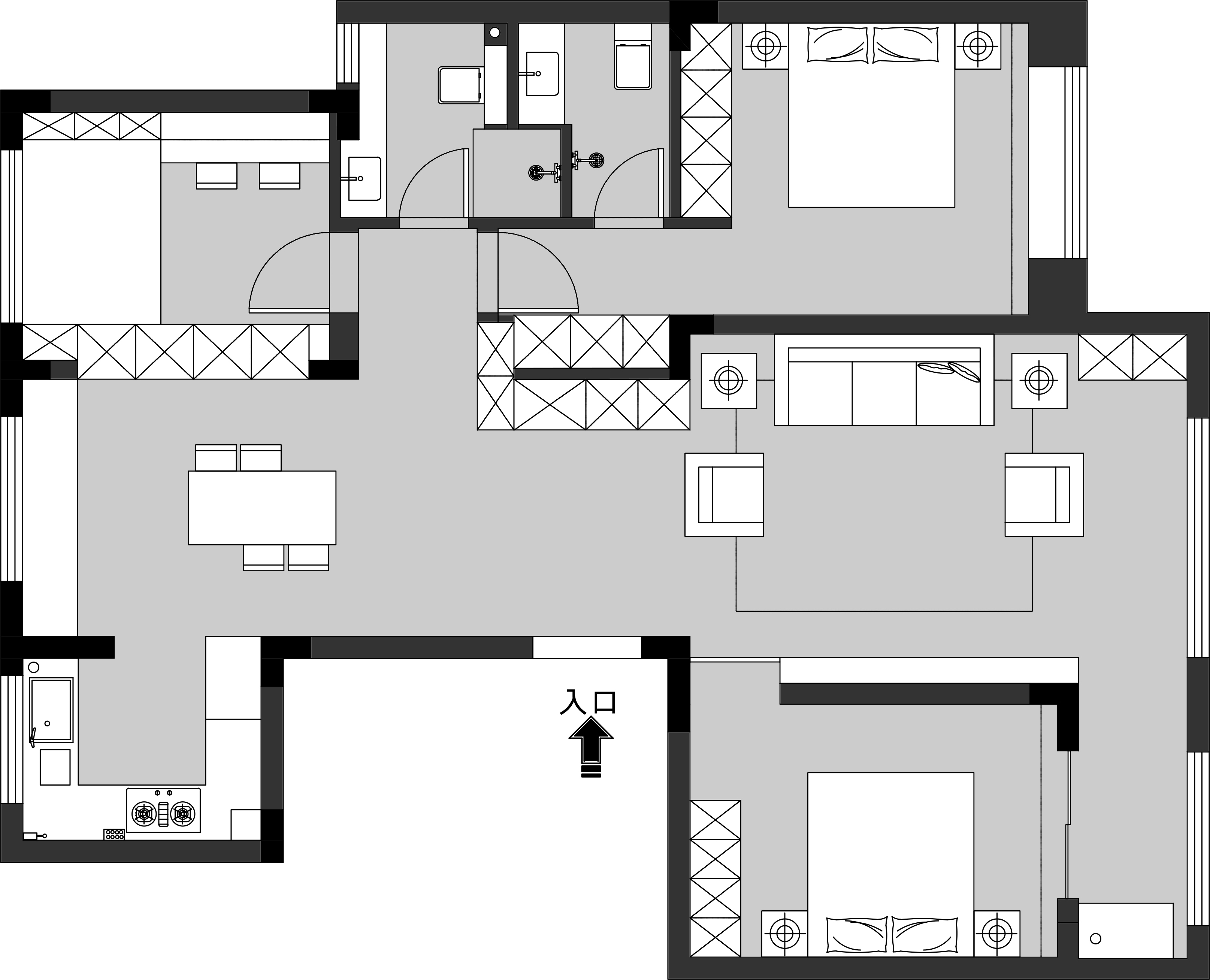 120平三居室户型图