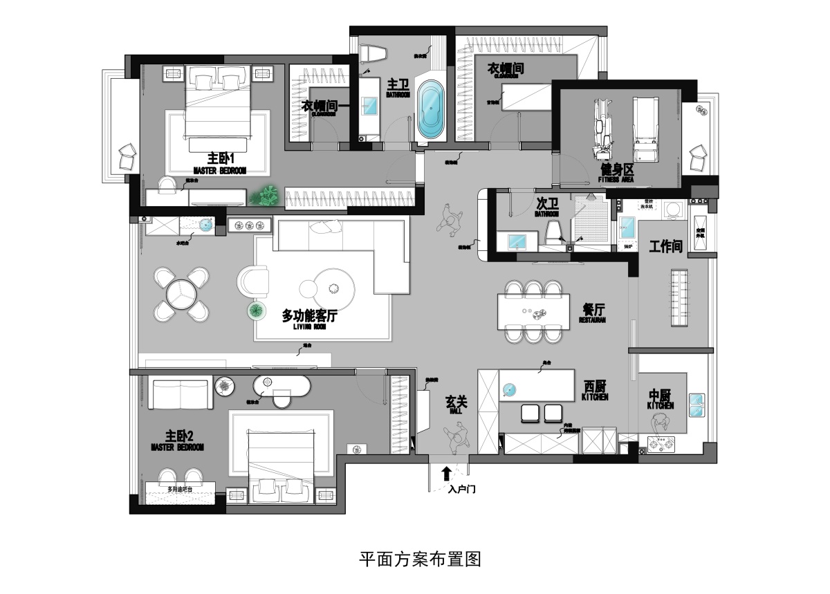 184平三居室户型图
