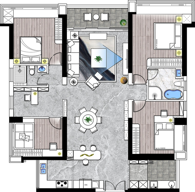 汇龙湾174㎡四房二厅户型解析 新中式装修案例