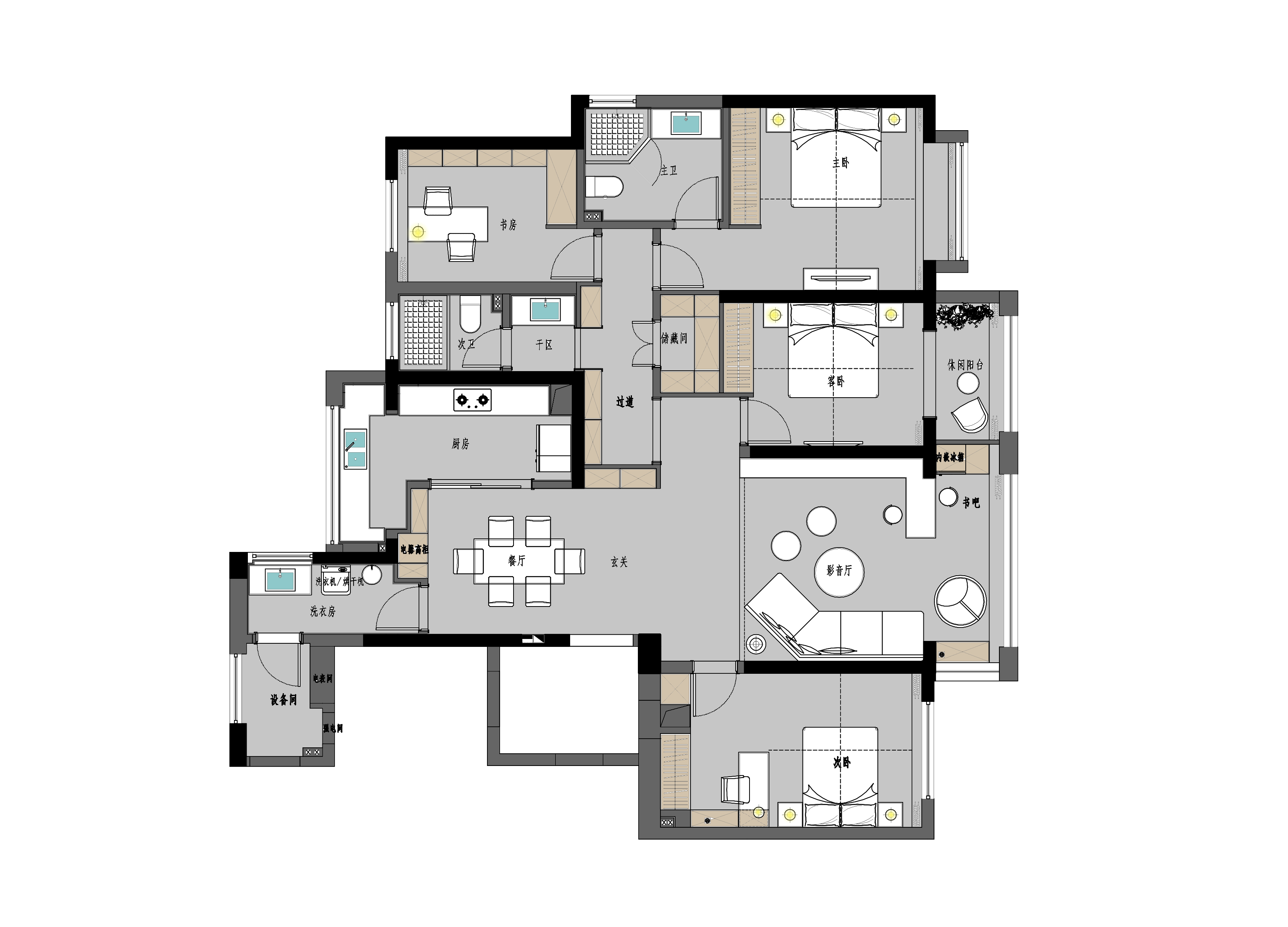 135平三居室户型图