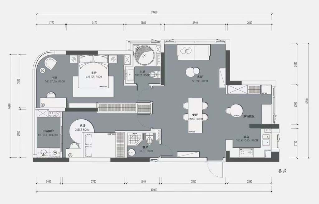 135平二居室户型图