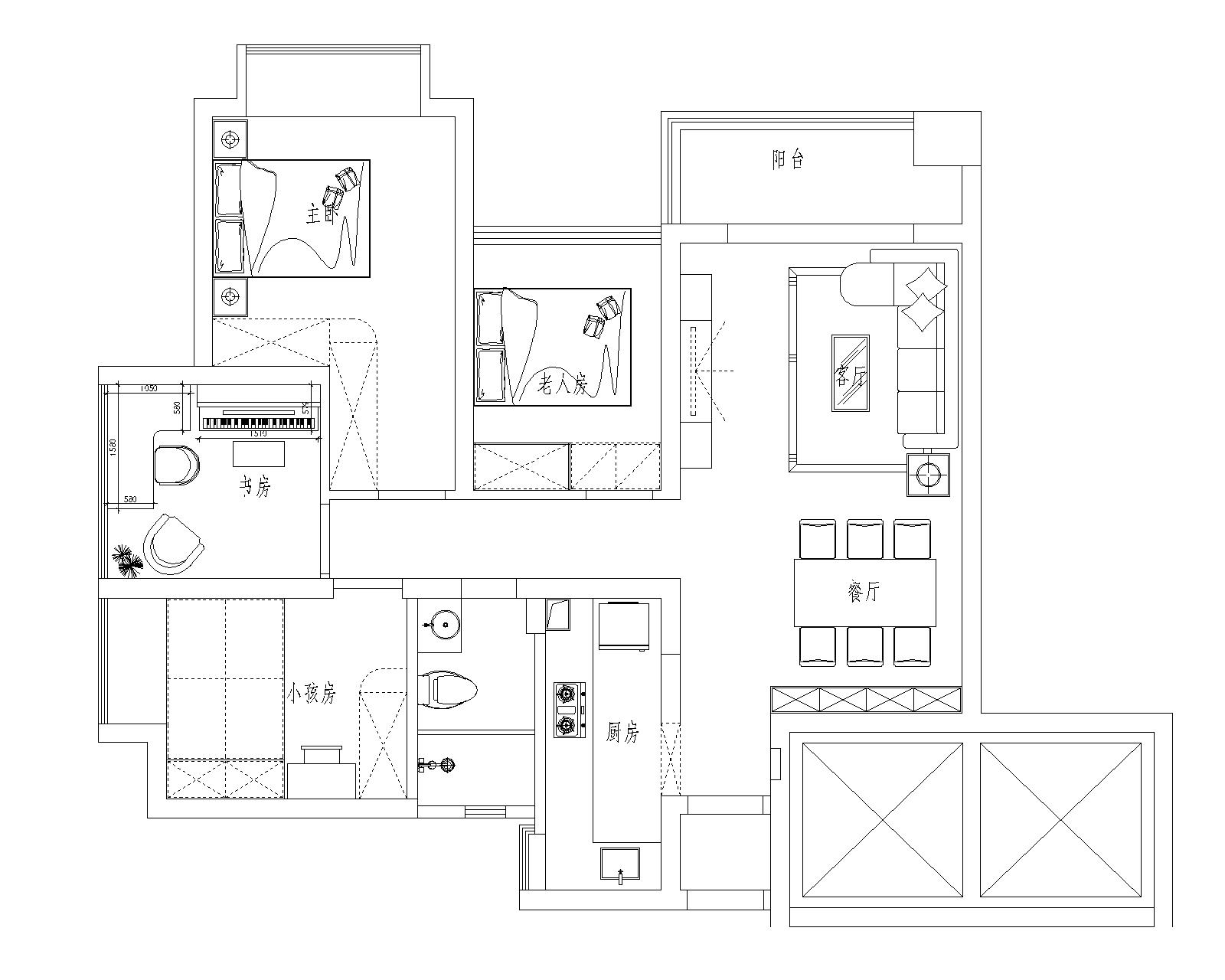 104平二居室户型图