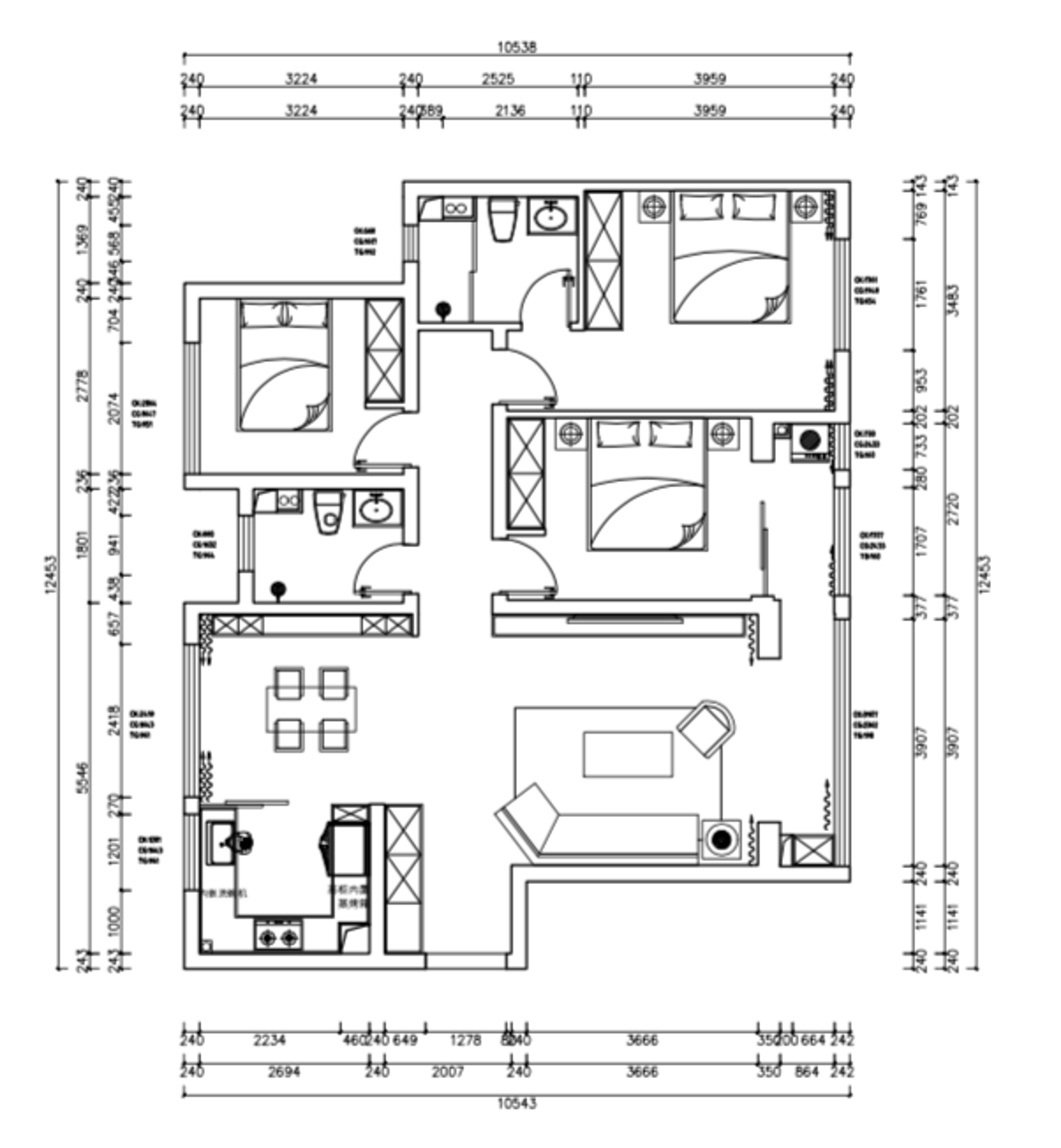 145平三居室户型图