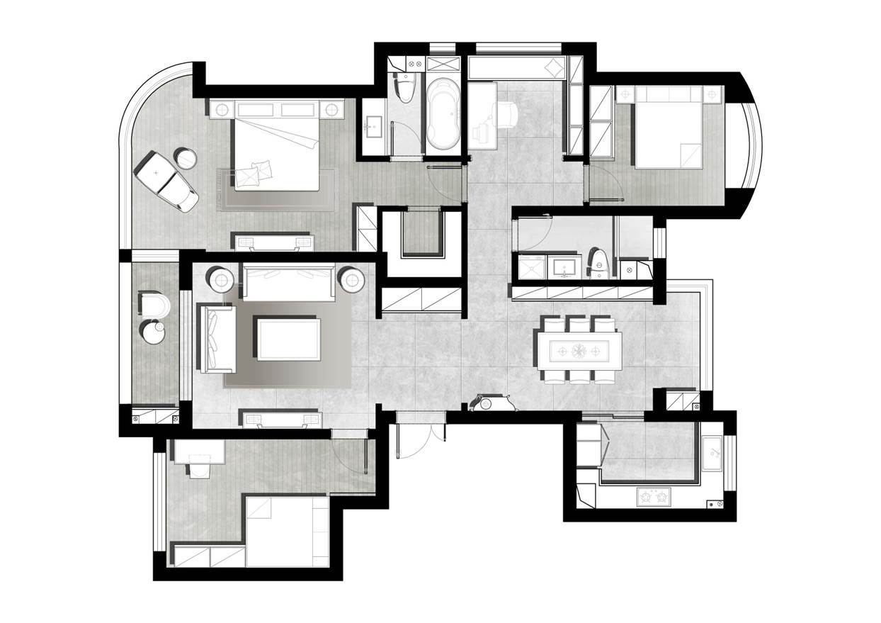 169平三居室户型图