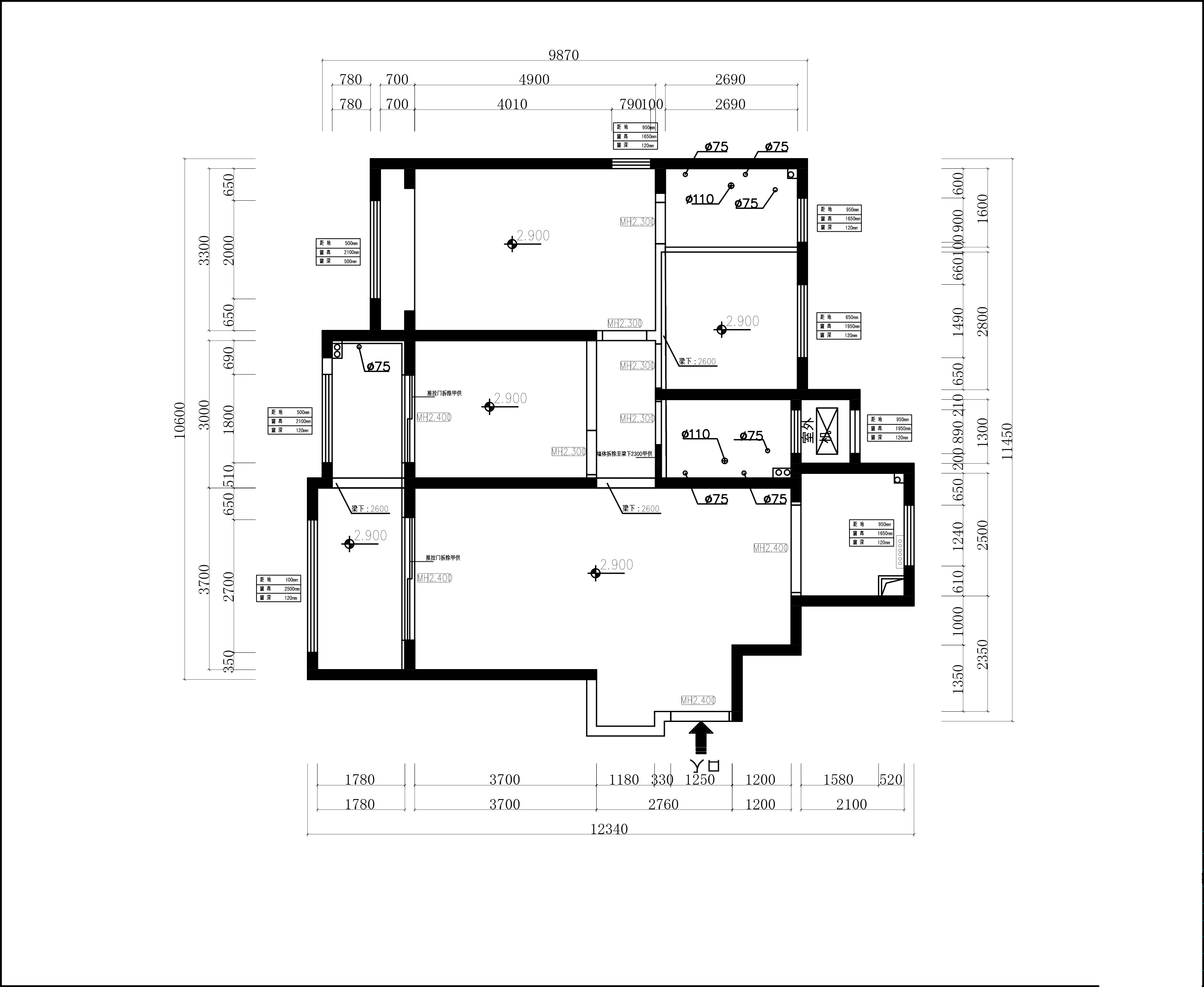 134平三居室户型图