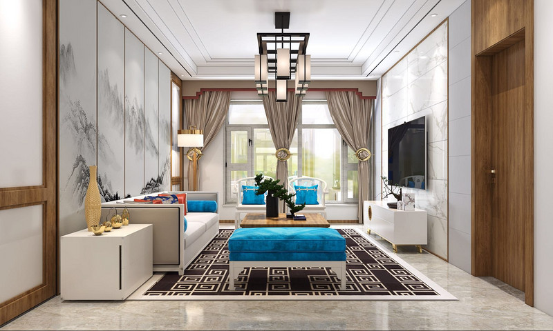 海珀澜庭145平米新中式风格装修设计,正直、坚韧、洒脱的精神贯穿在整个空间