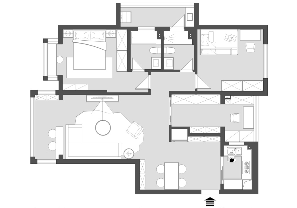 115平三居室户型图