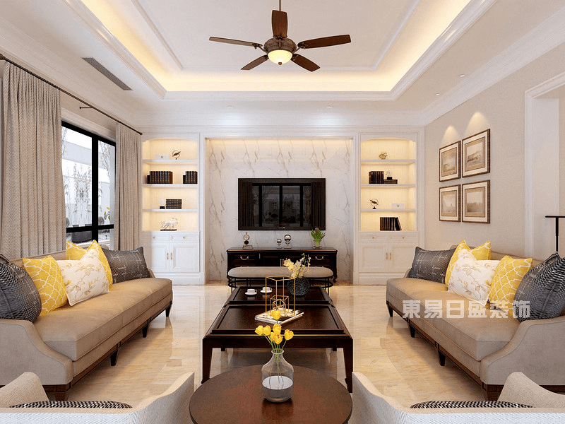 客厅-0主色调为白色，加之得天独厚的采光，屋内光线极好，自然、活泼且温馨的氛围油然而生。.png