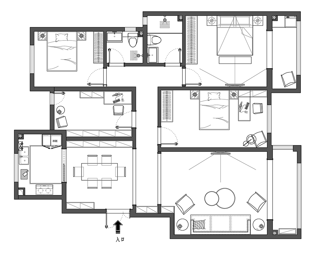 157平三居室户型图