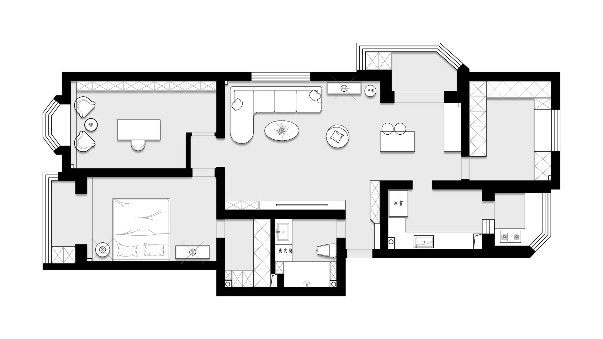 117平二居室户型图
