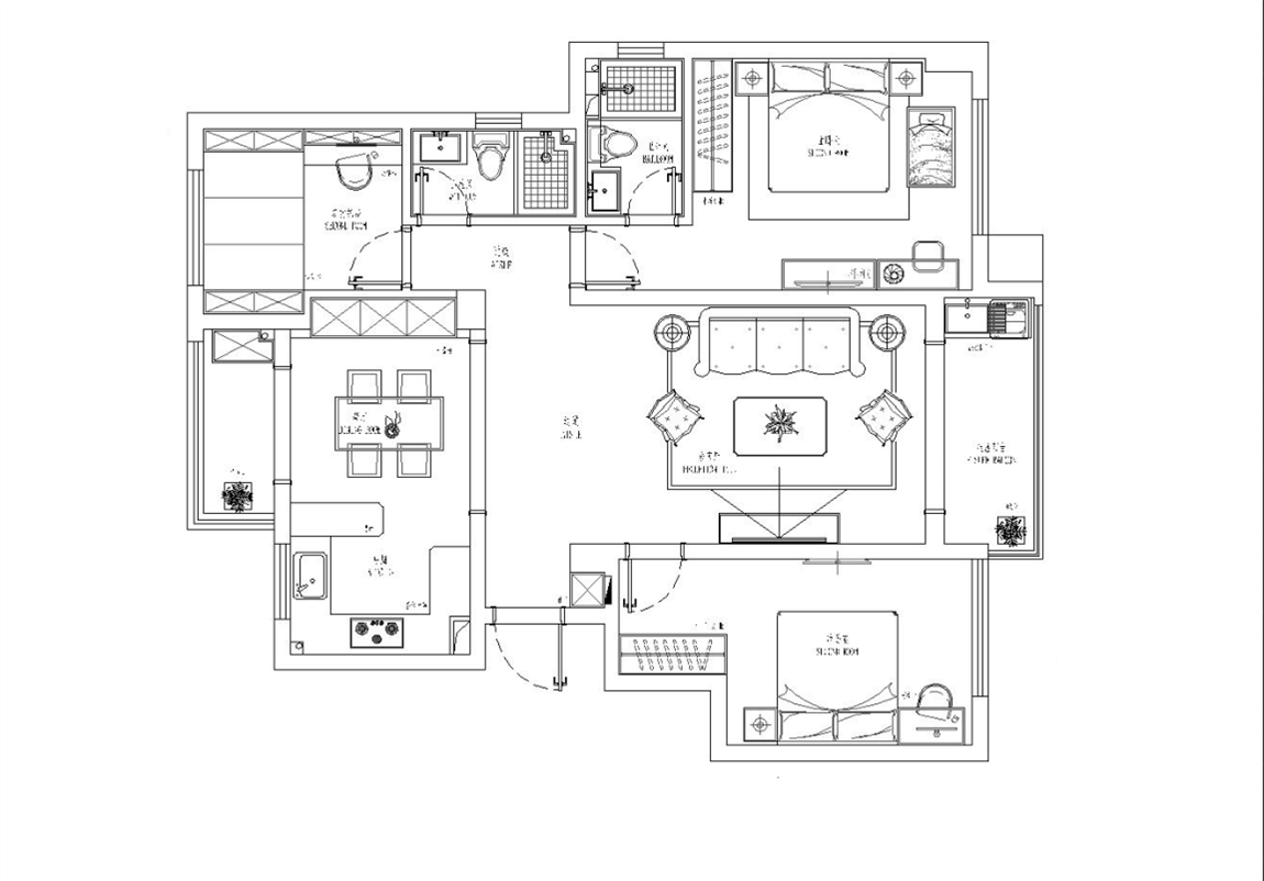 114平三居室户型图