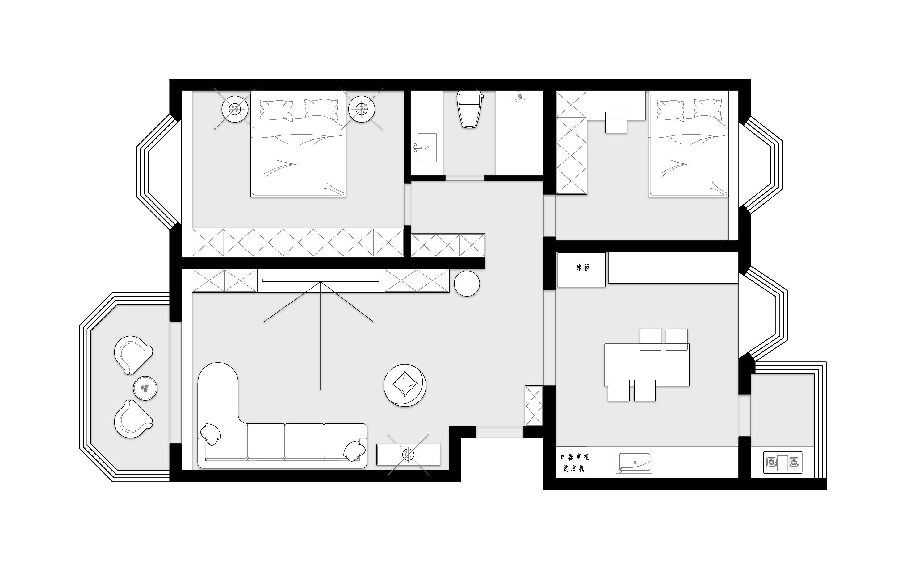 120平二居室户型图