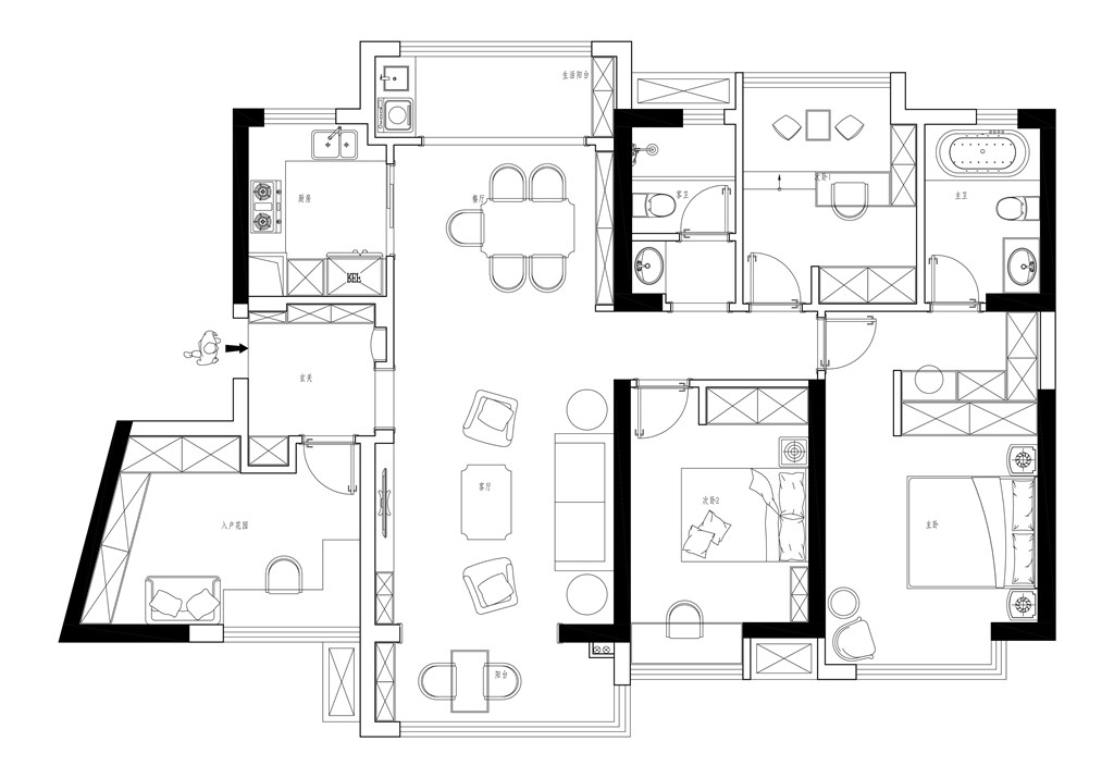 155平三居室户型图