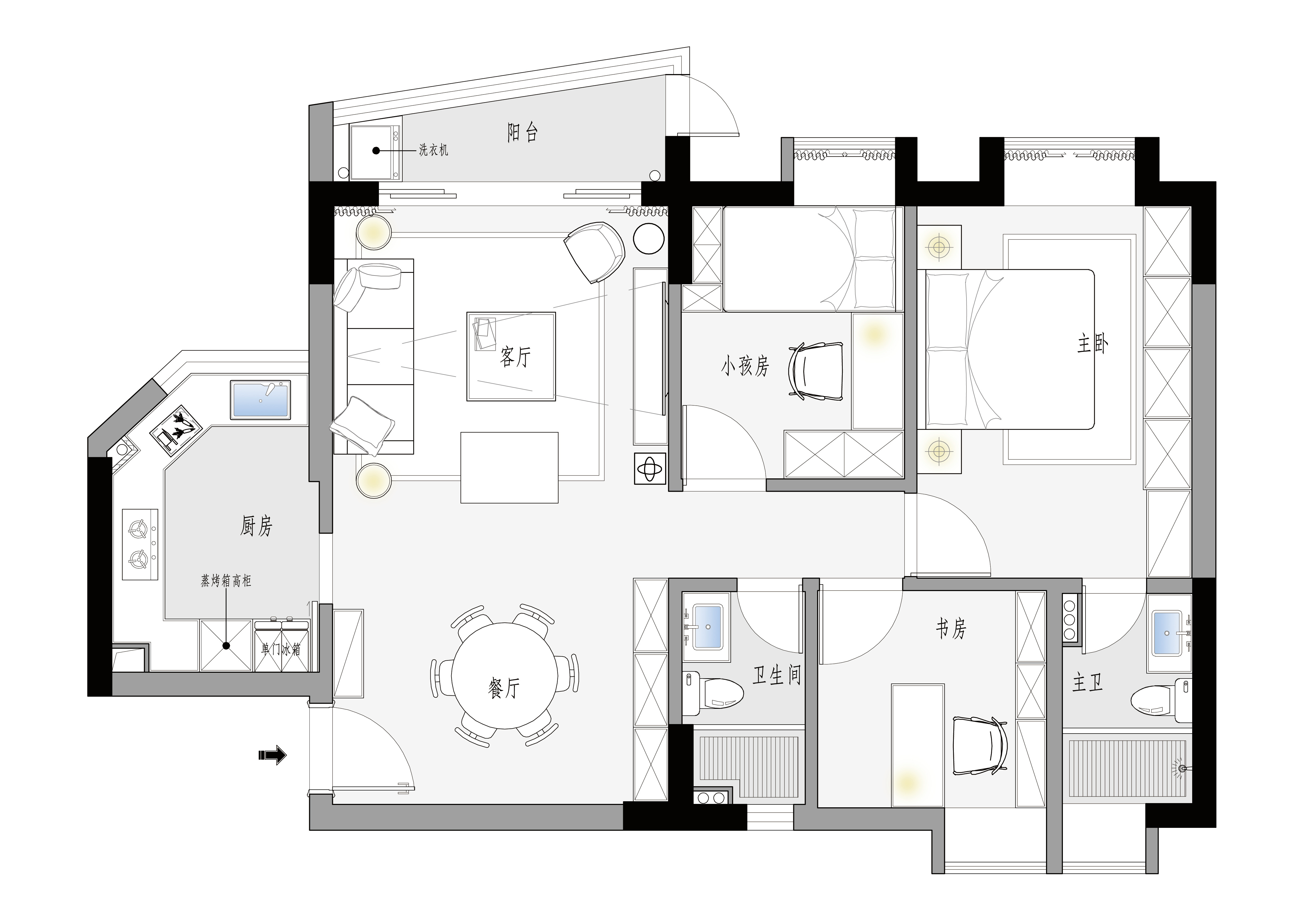 泊雅湾100平方三室两厅丨新中式风格装修设计案例