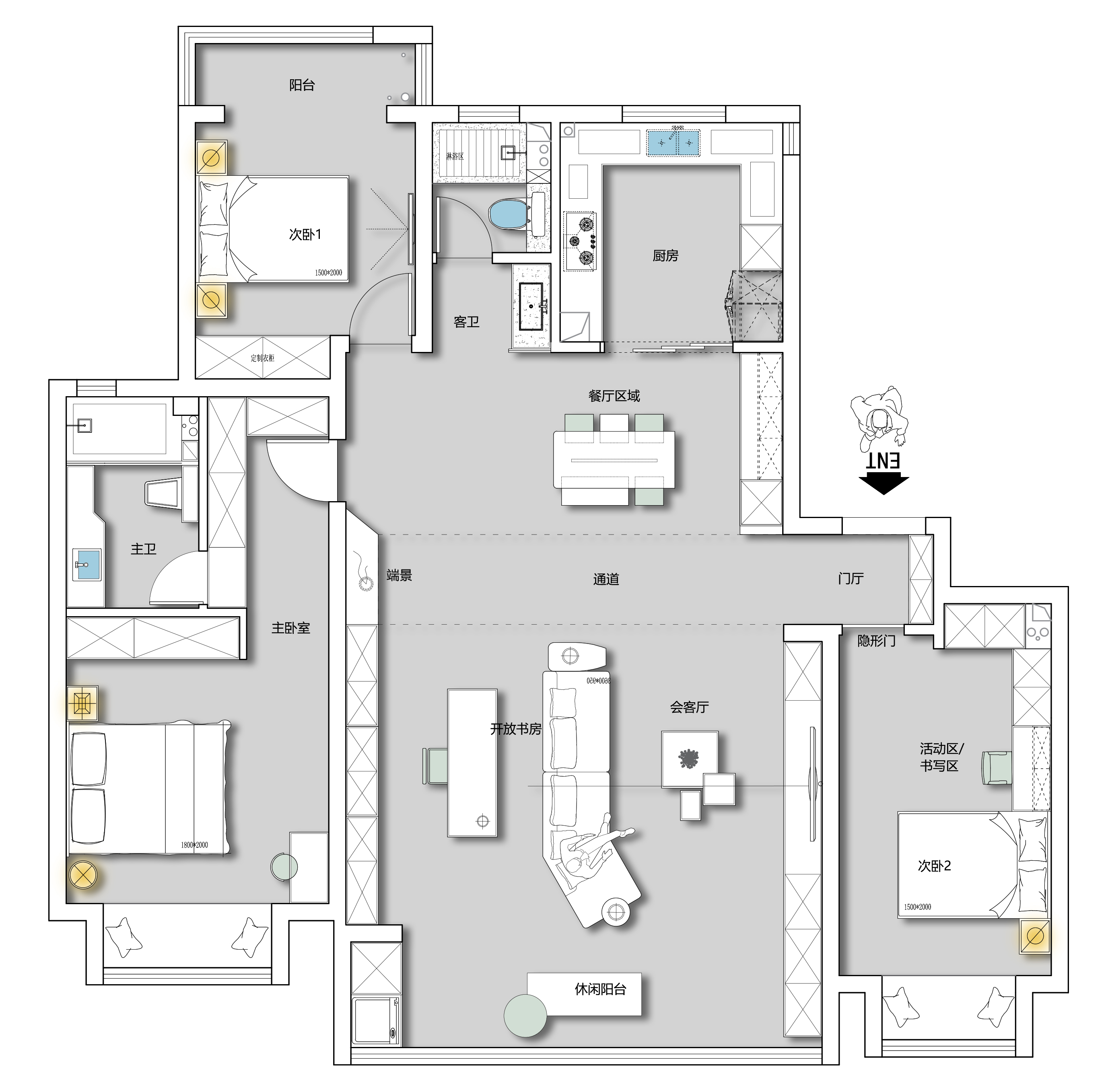 168平三居室户型图