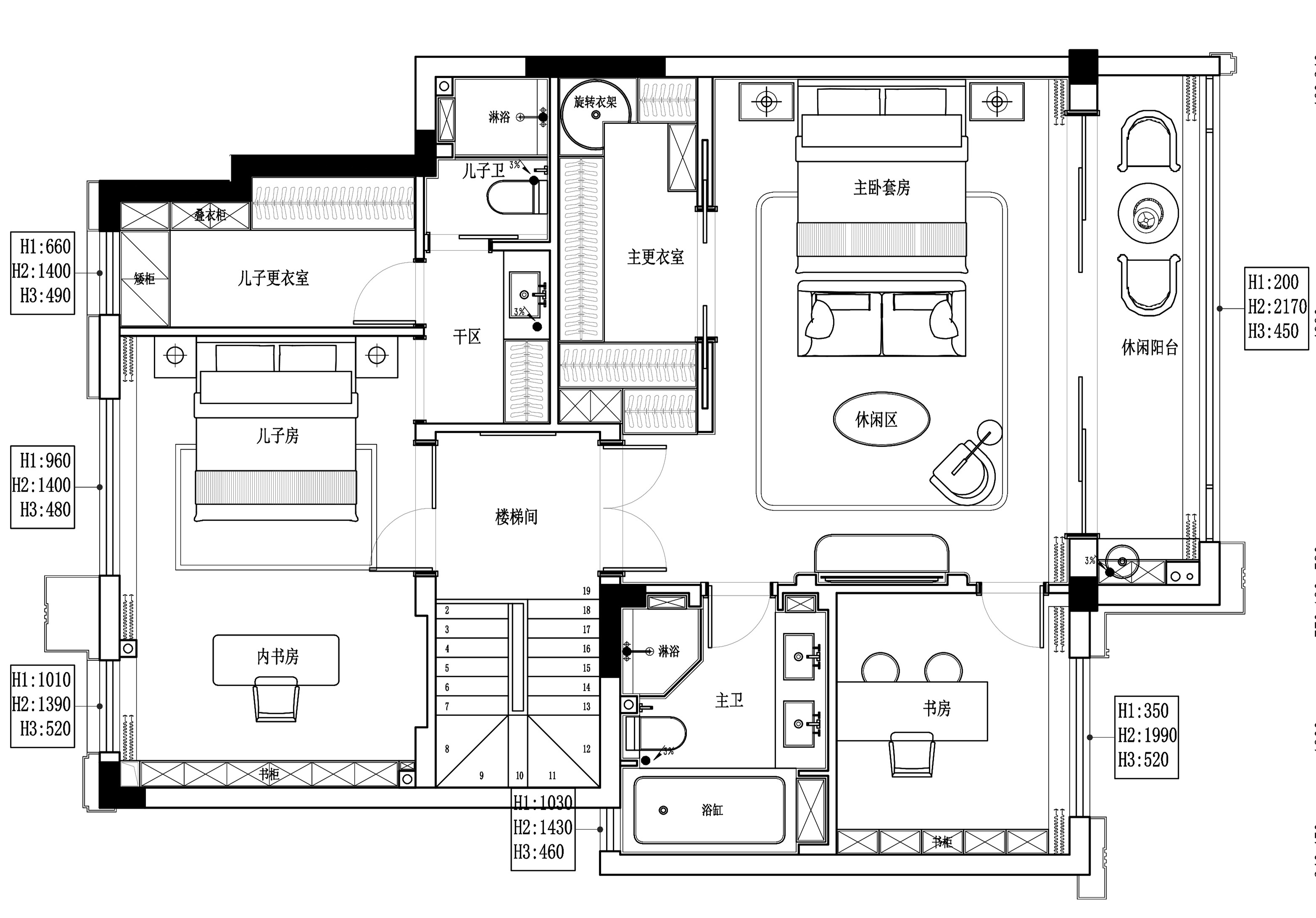 248平三居室户型图
