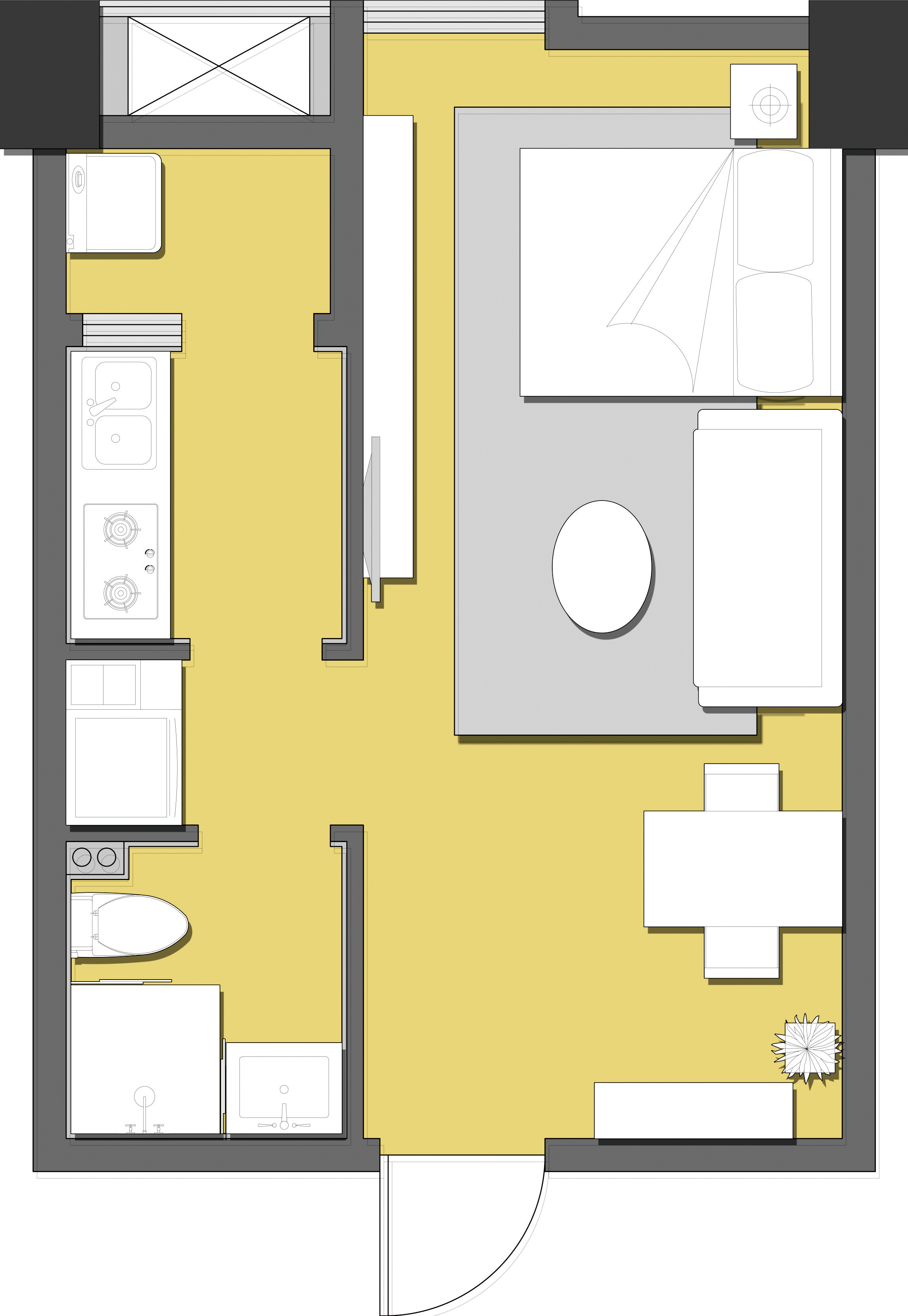45平一居室户型图