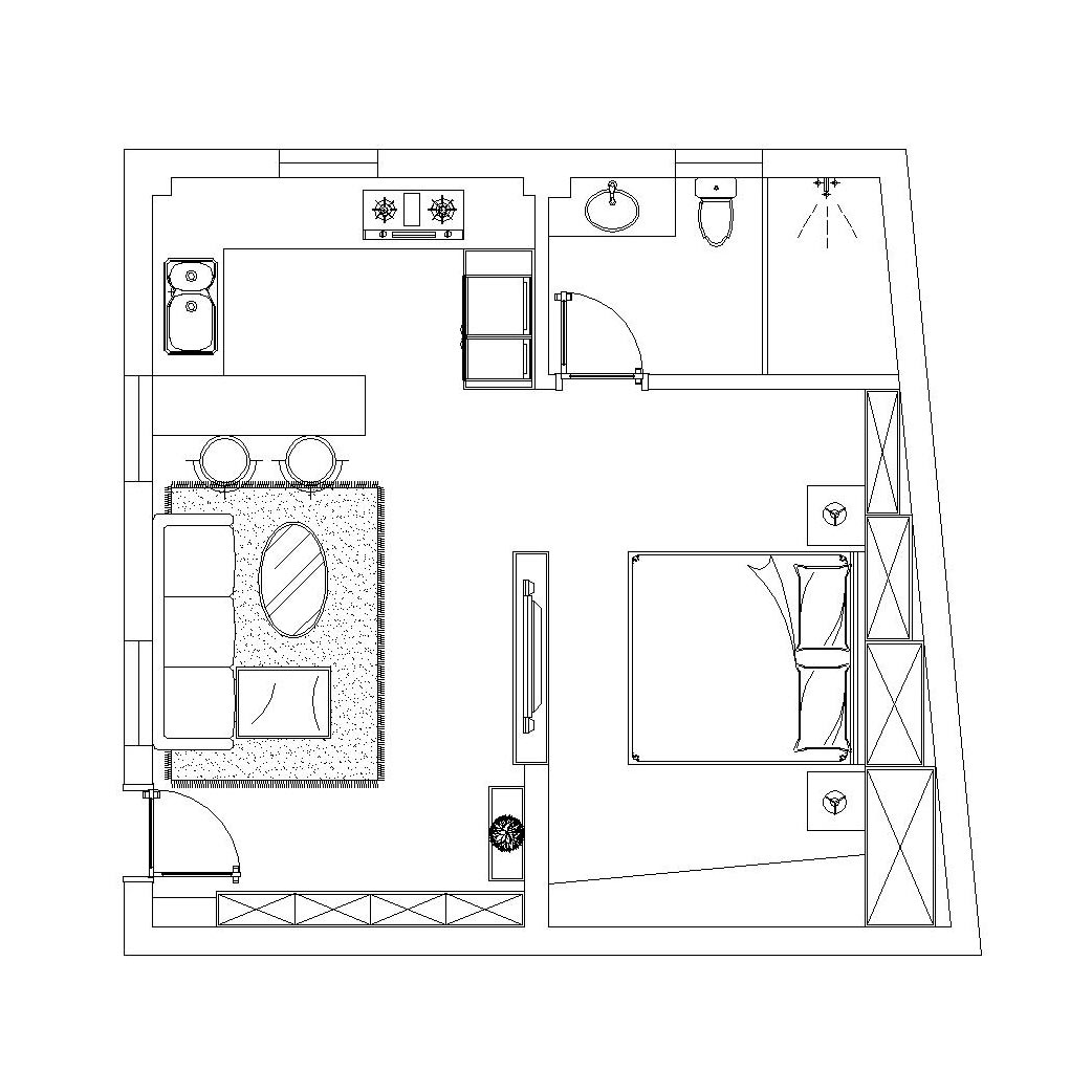 72平二居室户型图