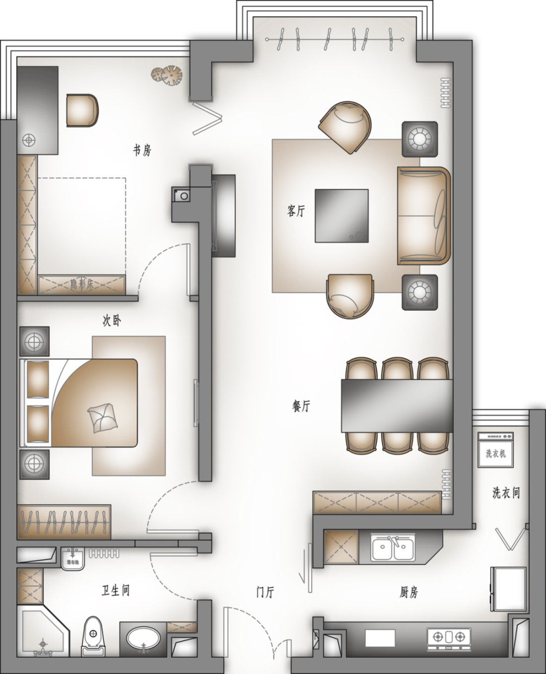65平二居室户型图